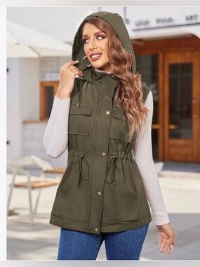 Beyove, Lightweight, Sleeveless, Military, Anorak Vest,Army Green, size small